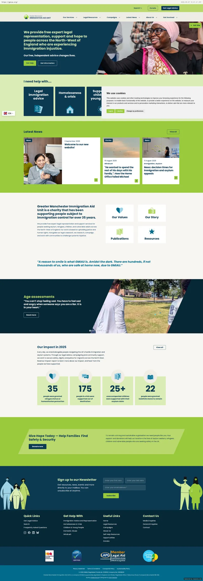 Greater Manchester Immigration Aid Unit website homepage